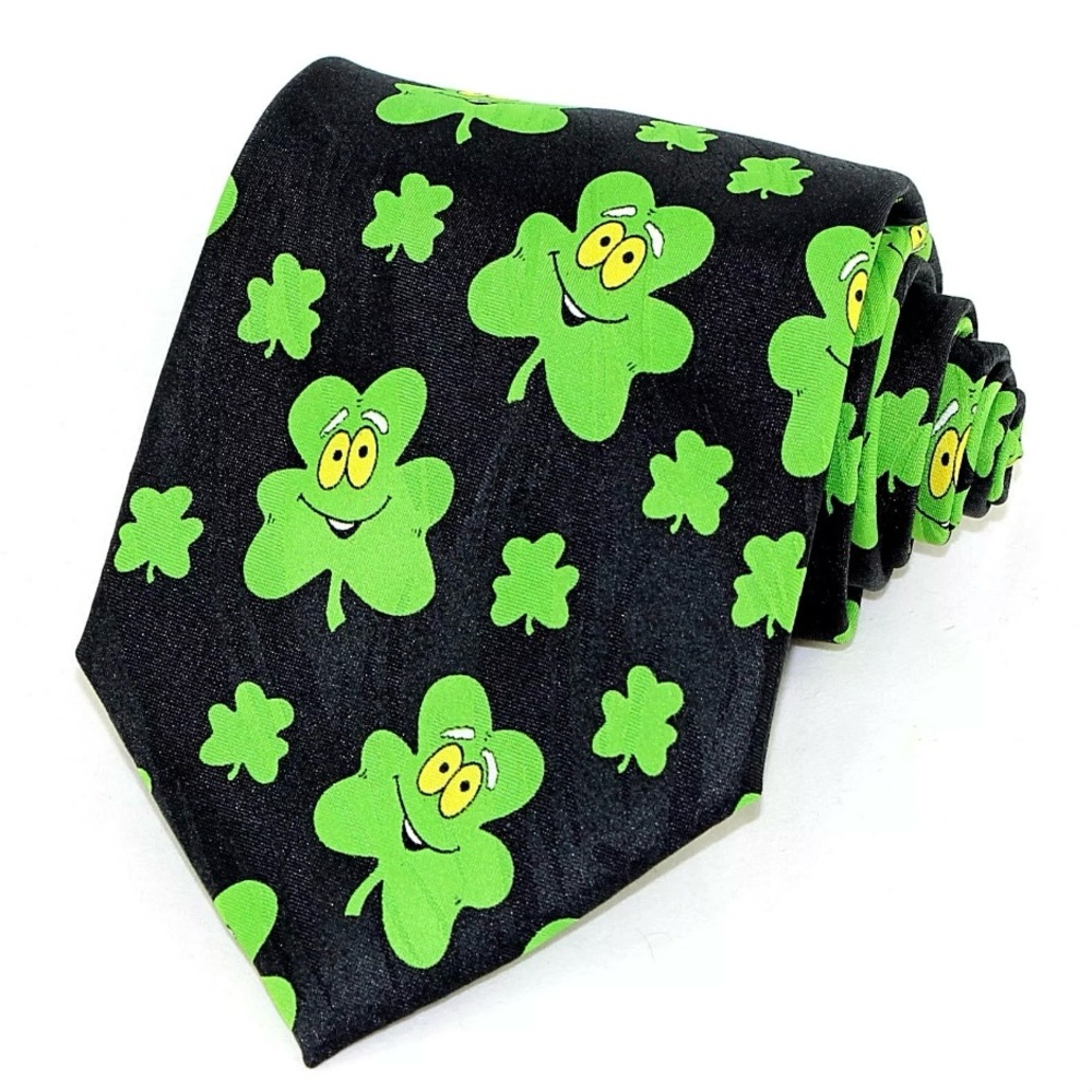 Lucky Clover Mens Necktie St. Patrick's Day Shamrocks Irish Silk Tie